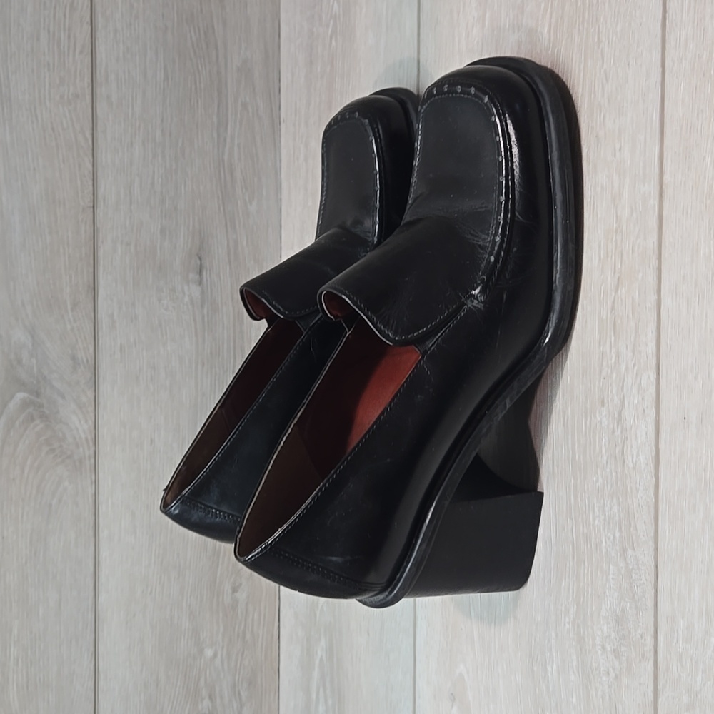 Vintage Nine West Kinetic Leather Y2k Women's Loafers Square Toe Heel Shoes 7.5M - Picture 2 of 12